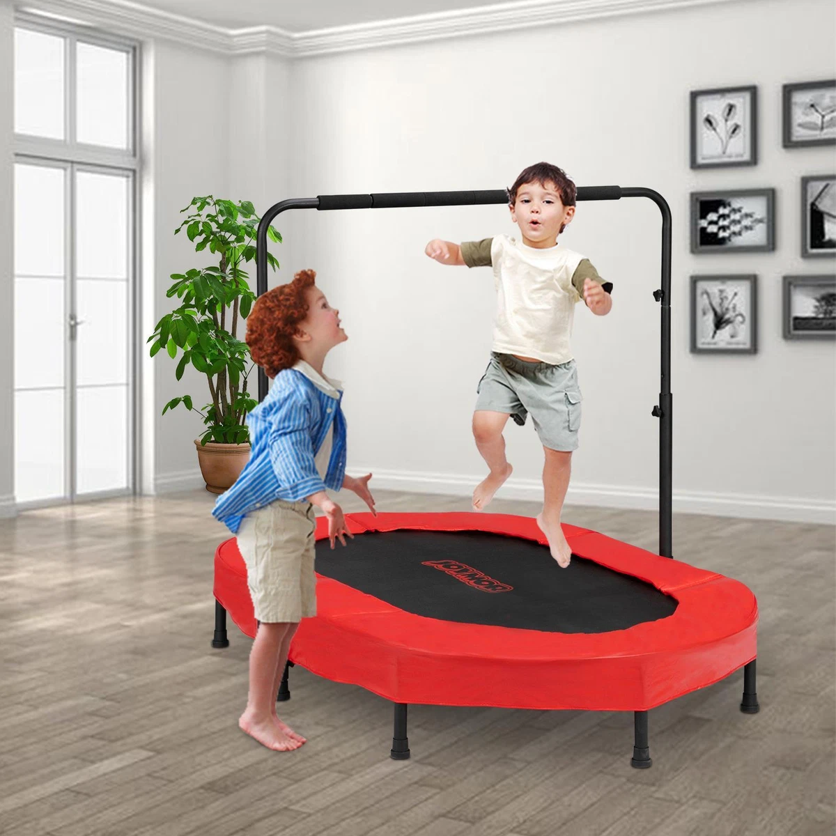 Trampoline w AdjustableHandle Mini Rebounder Trampoline for Two