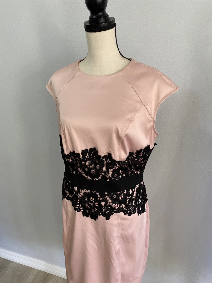 New York Company Women s Party Dress Peach With Black Lace Satin Finish Sz L
