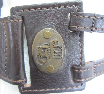 GF FERRE Brown Leather Sectioned Belt with Bronze Plaques 