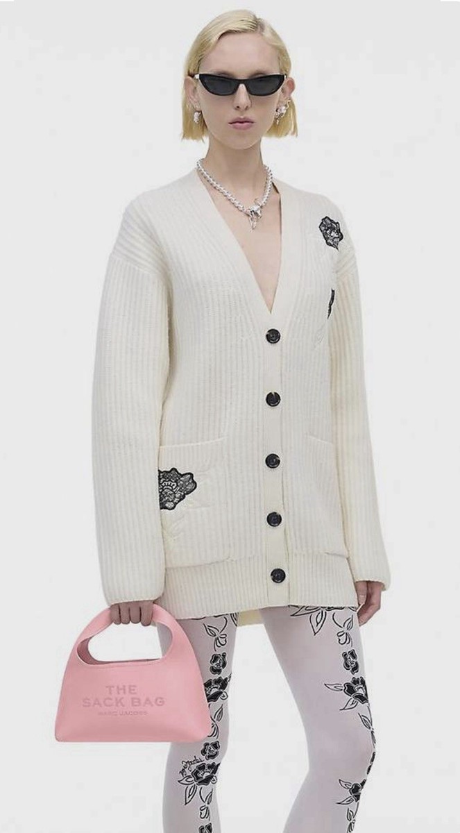 Marc Jacobs Ribbon Pink Pebbled Leather Mini Sack Bag with Zip