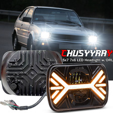 For Honda 1982-1985 Civic 86-1989 Accord Pair 7X6" 5X7 LED Headlights Chrome