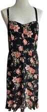 Reformation Black Floral Viscose Georgette Midi Cross Strap Low Back Dress 10