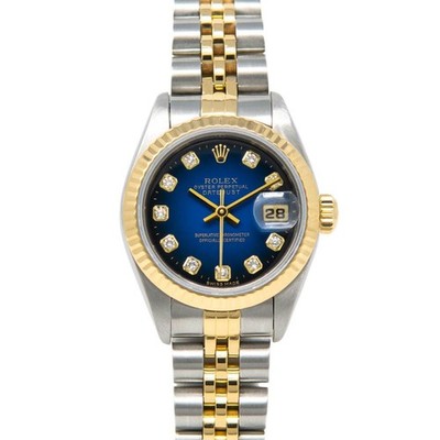 Rolex Lady-Datejust 26 69173, Steel & Gold, Blue Vignette Diamond Dial, Servi...