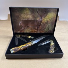 White Tail Cutlery Pocket Knife and Fixed Knife - 3 Piece Set NEW