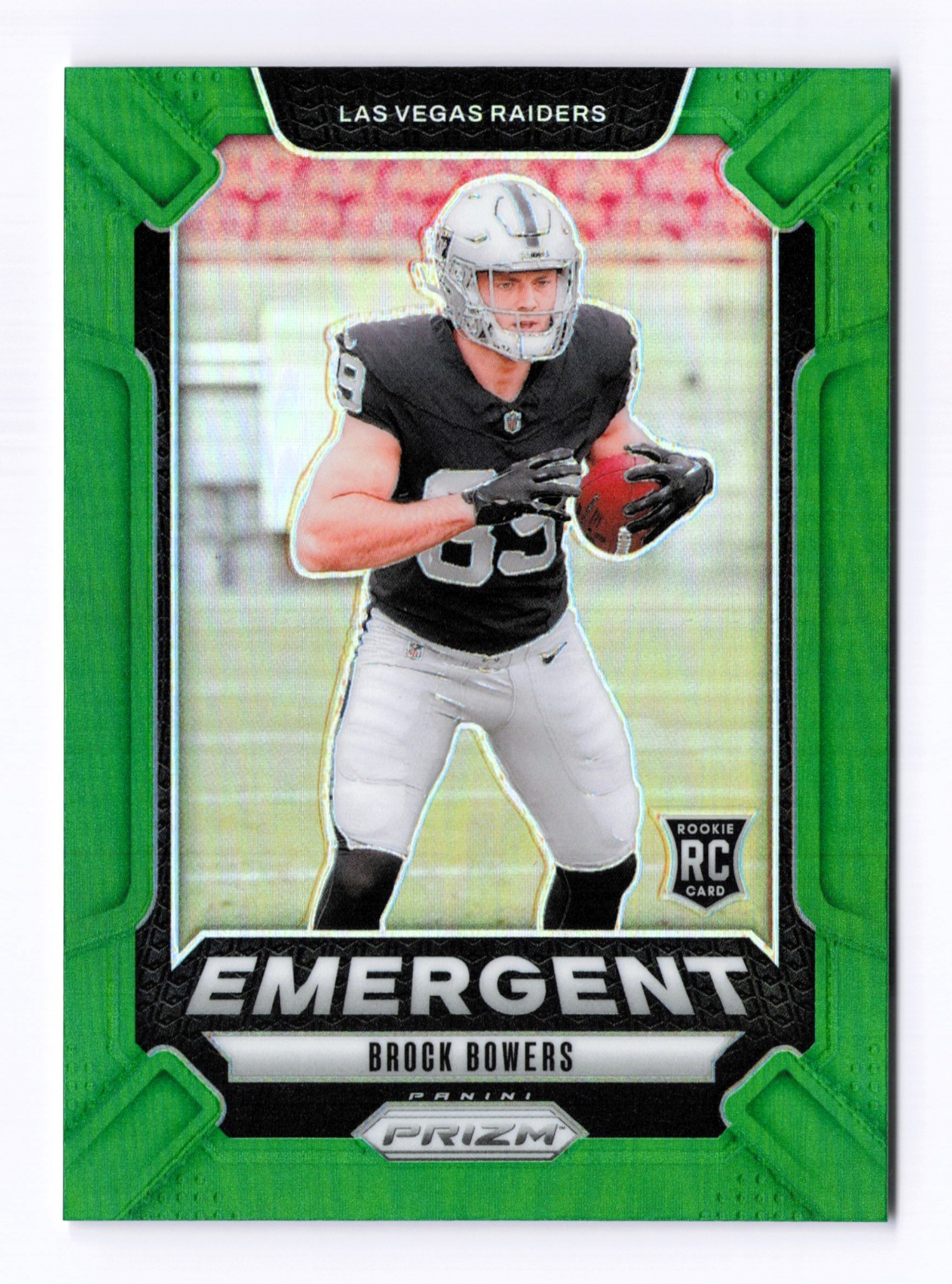 2024 Panini Prizm #8 Brock Bowers, Las Vegas Raiders RC Emergent Green Prizm
