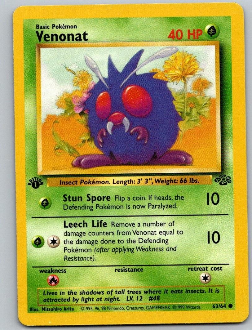 Pokemon TCG Jungle 1st Edition - Venonat 63/64 Common LP