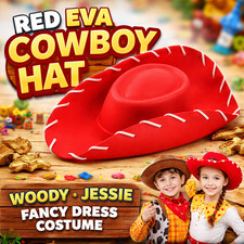 6 X CHILD RED EVA COWBOY COWGIRL HAT TOY STORY JESSIE FANCY DRESS COSTUME