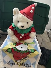 SANTABEAR 94 White Plush With Red Party Hat  Red Outfit/green Collar, Orig. Bag