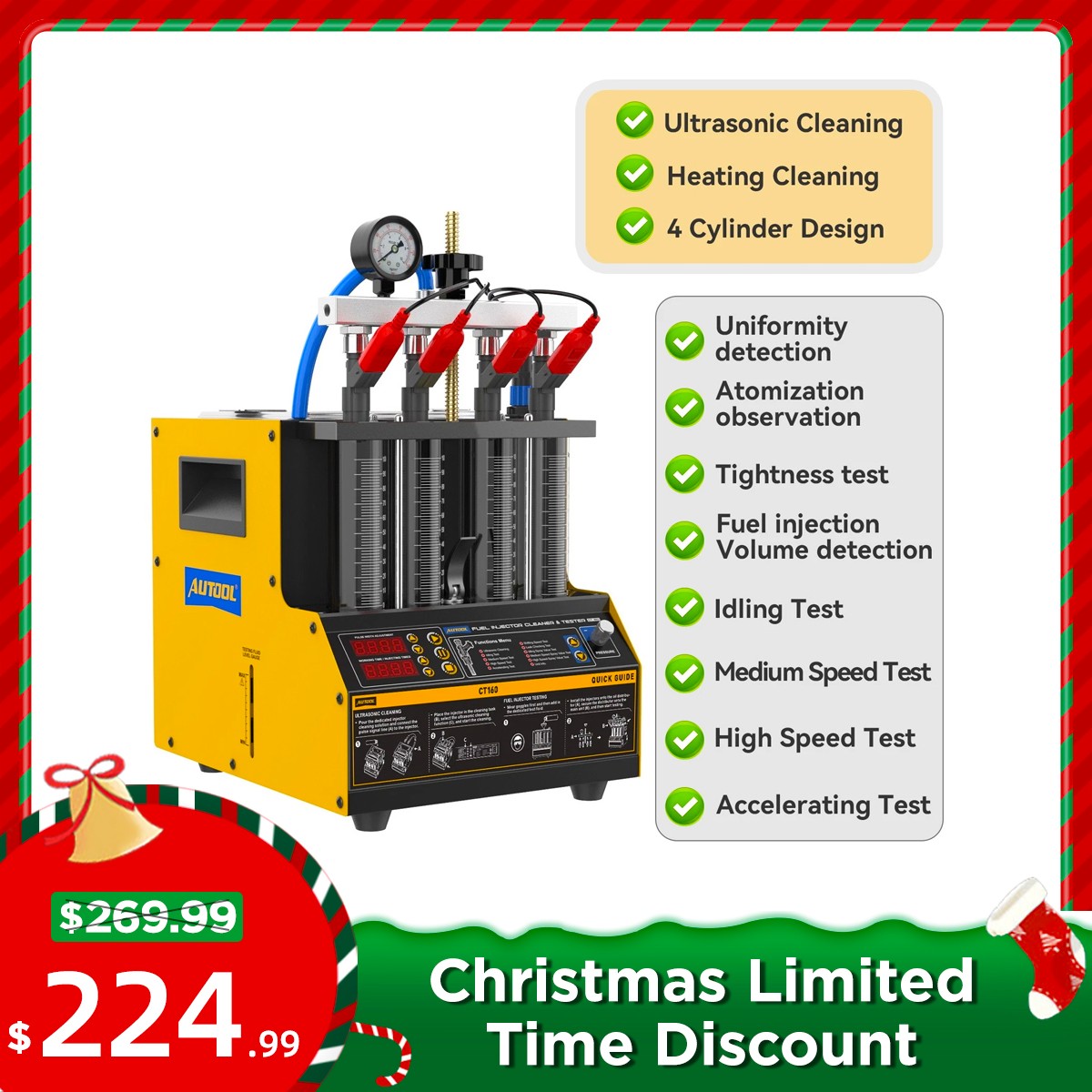 AUTOOL CT160 Fuel Injector Cleaner Tester Ultrasonic Injector Cleaning Machine 