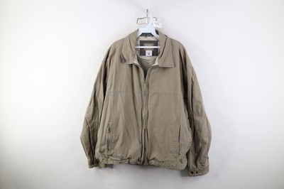 Vintage 90s Y2K Columbia Mens XL Distressed Spell Out Canvas Bomber Jacket Beige