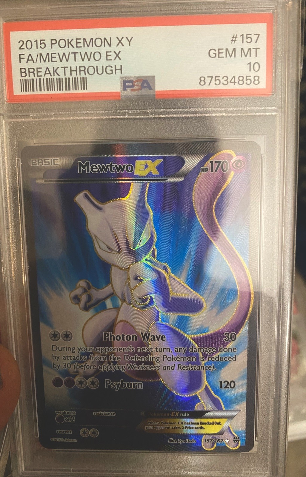2015 Pokemon XY Breakthrough Full Art FA Mewtwo EX #157 PSA 10