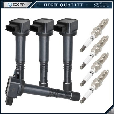 ECCPP 4 For 03-05 Honda Accord 2.4L Civic 2.0L L4 Ignition Coil & Spark Plug