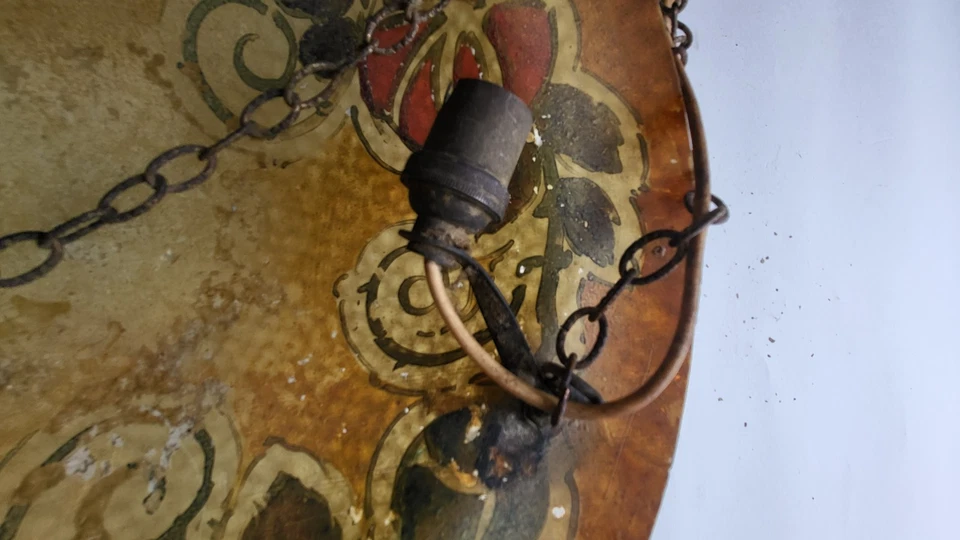 Lustre vasque Art déco peint à la main – non signé-vers 1930 – petit modèle 33cm - Photo 3/4