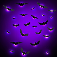 Halloween Deko, 24 StüCk Led Lila Fledermaus Deko, Wandaufkleber 3D Halloween De