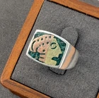 VINTAGE Taxco Malachite Sterling Copper Brass Ring Size 7 12 X 17.5mm 7.96G