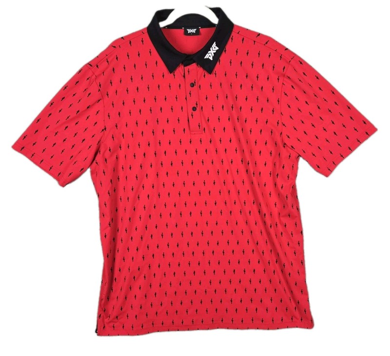 PXG Golf Performance Polo Shirt Red w/Cactus Pattern Mens Size Large Regular Fit