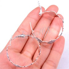 925Sterling Silver Tarnish-Free Fashion 2-tone 38mm/1.5" Wide Flat Hoop Earrings