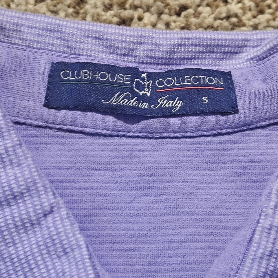 Polo de golf Clubhouse Collection Masters para hombre pequeño a rayas moradas hecho en Italia Foto 4 de 4