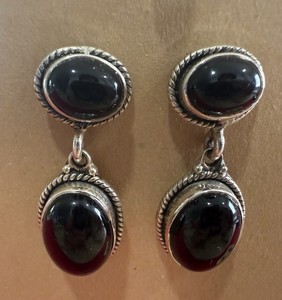 Gorgeous Native American Handmade Sterling Silver And Black Onyx  Earrings