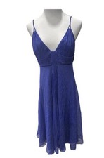 Elie Tahari Women Blue Silk Pleated Spaghetti Strap Midi Dress Size 12 100% Silk
