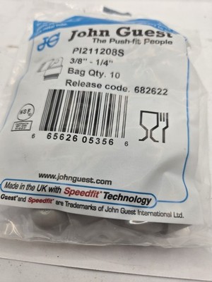 John Guest PI211208S Elbow Push-to-Connect/NPT Fitting 3/8''-1/4'' PBT 10pk