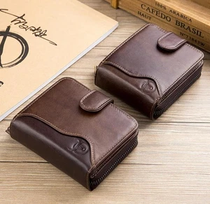 BULLCAPTAIN Cuir véritable RFID Carte de crédit portefeuille pour hommes ID Porte-Zipper