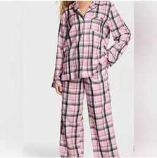 VICTORIA'S SECRET LONG PAJAMA SET 2-PCS LIGHT FLANNEL PLAID SIZE L long