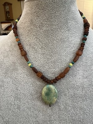 Vintage Barse 925 Green Turquoise Beaded Necklace with Pendant 18+2.5 