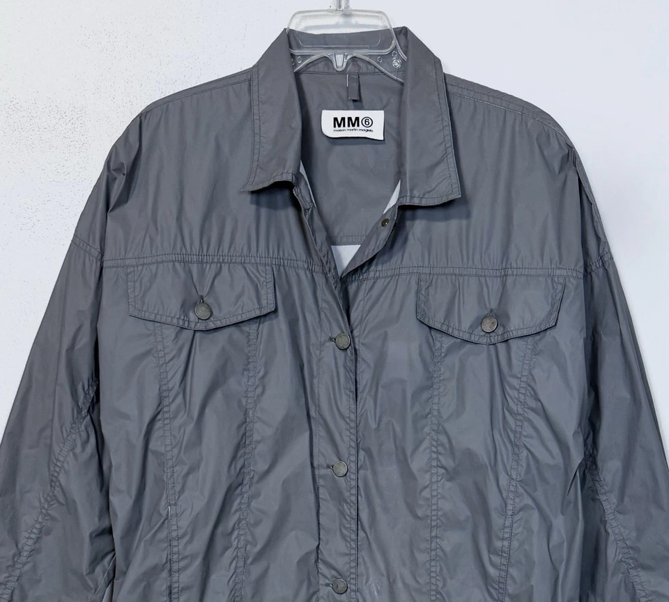 MAISON MARGIELA MM6 Men’s Utility Rain Jacket Grey Lightweight Collared 50/L - Image 2 of 4
