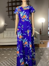 Vintage 80's Hawaiian Floral Maxi Dress Women's Sz 6 Resort Tropical Tiki Luau