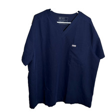 Figs Scrub Top Women's XL Technical Collection V-Neck Solid Blue Navy Shirt