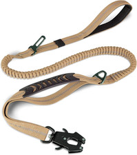 Tactical Dog Leash Heavy Duty, 4-6FT Shock Absorbing Bungee Lead with 2 Padded H