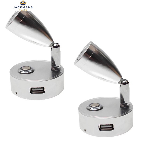 JUTTAUTO 12V LED Spot Reading Lights with USB, ON/OFF Touch Dimmable Silver