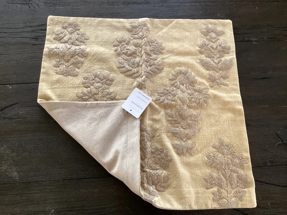 Pottery Barn Gillian Embroidered Pillow Cover  20" straw yellow neutral BOHO NEW - Image 4 of 4
