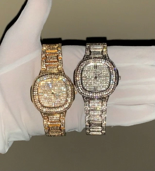 Men's Luxury Square Hip-Hop CZ Diamond Stone 18k Gold Plated Iced-Out Watch - Image 3 of 3