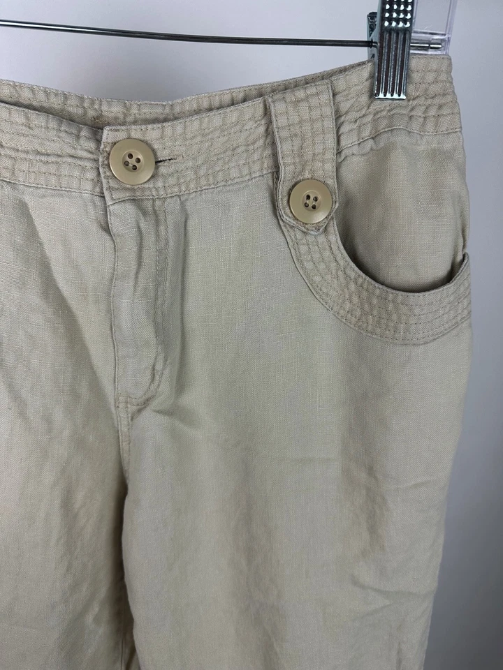 Vintage 90s Y2K Linen Pants 6 / S Beige Wide Leg Trouser Big Buttons Neutral  - Image 3 of 4