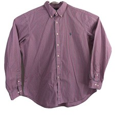 Men's Ralph Lauren Classic Fit Size 17 36/37 Long Sleeve Pink Plaid Button Shirt