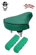 NEW! BEACH CRUISER VINYL SADDLE 209 IN ALL GREEN W/GREEN CUSTOM GRIPS.