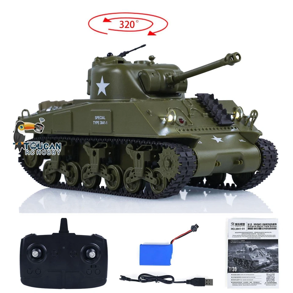 Tanque de combate 1/30 HengLong RC Sherman M4A3 3841-01 2.4G tanque teledirigido