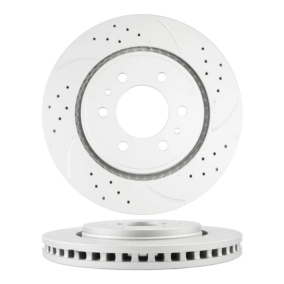 Front Drilled & Slotted Brake Rotors &Ceramic Pads For 2010-2021 Ford Expedition - Image 3 of 4