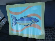 SUZANNE NOONAN NEWPORT R.I CANVAS COTTON UNUSUAL HAND PAINTED FISH FLOOR ART