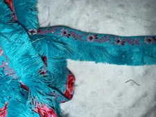 7.3 yards turquoise pink red floral print fringe woven ribbon 1.5" wide