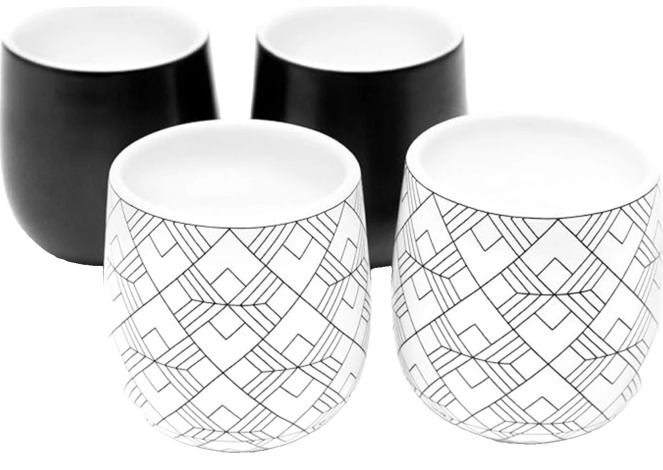 Tazas y platillos de cerámica contemporánea geométrica