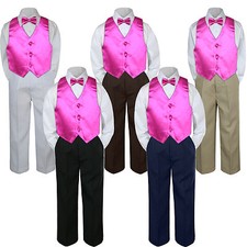 4pc Boys Baby Toddler Kid Fuchsia Pink Vest Bow Tie Formal Pants Set Suit sz S-7