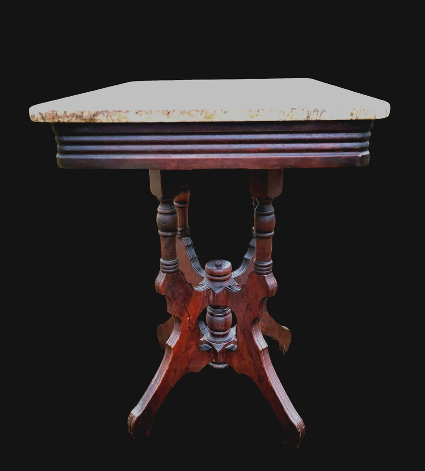 Bonita mesa antigua victoriana Eastlake alrededor de 1880 nogal malva beige mármol Foto 3 de 4