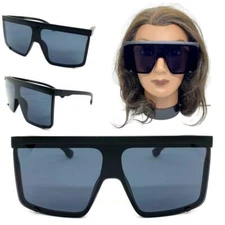 OVERSIZED EXAGGERATED RETRO SHIELD Style SUNGLASSES Huge Jumbo Matte Black Frame
