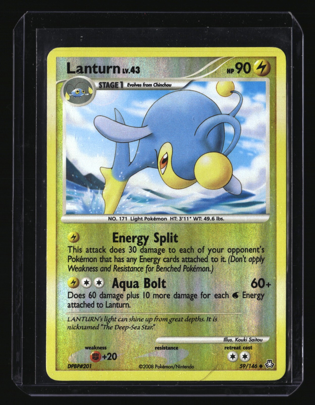 Pokemon LANTURN 59/146 Reverse Holo (2008 Legends Awakened) LP/Light Play