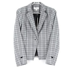 Calvin Klein Women's Plaid One Button Blazer 139, Size 6, Medium Grey