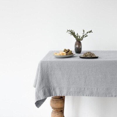 Tischdecke Leinen grau Leinentischdecke hellgrau Tischtuch stonewashed 140 x 250