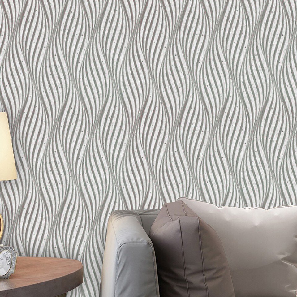 Wave Embossed Textured Wallpaper Glitter Silver Feature Wall Paper ...